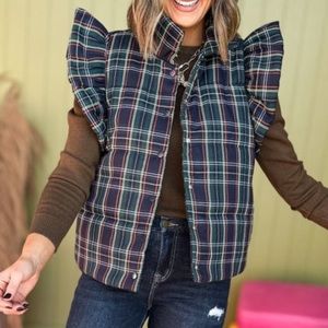 Plaid Ruffle Vest Sz Small NWT